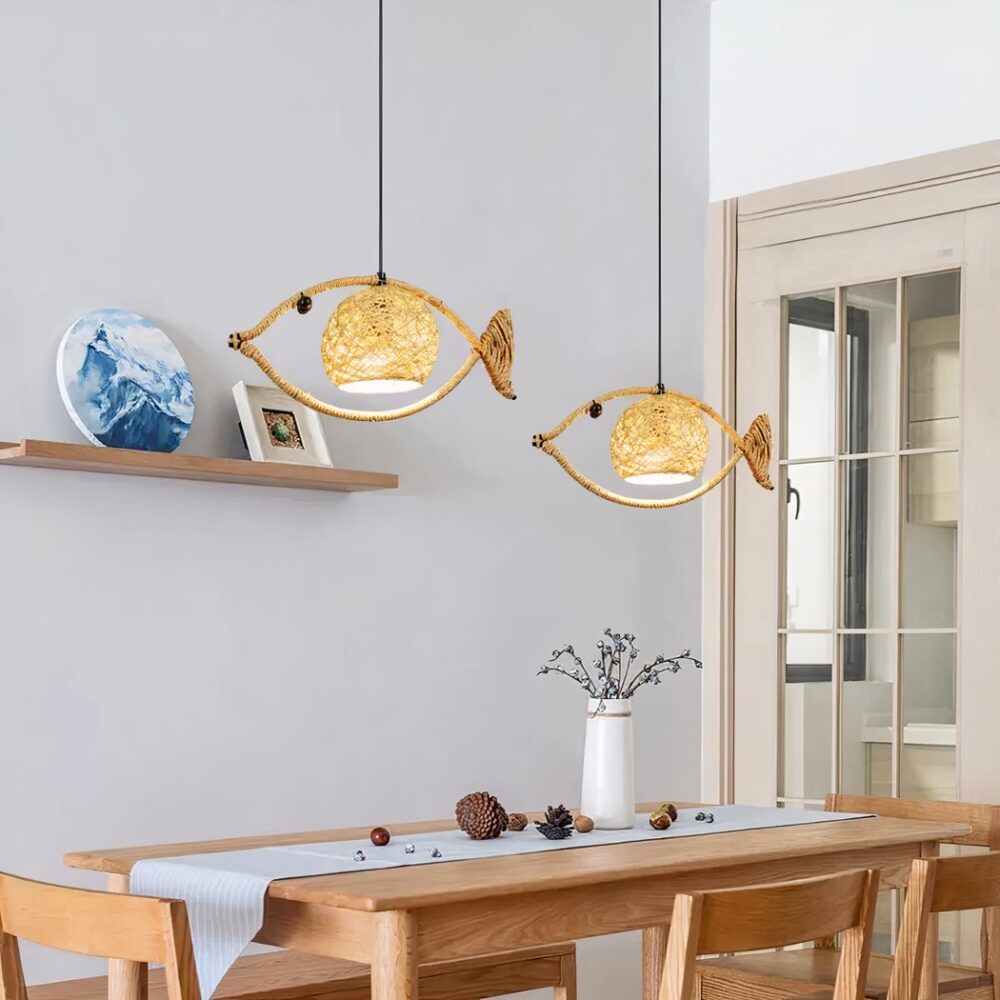 Lustre en corde au design poisson