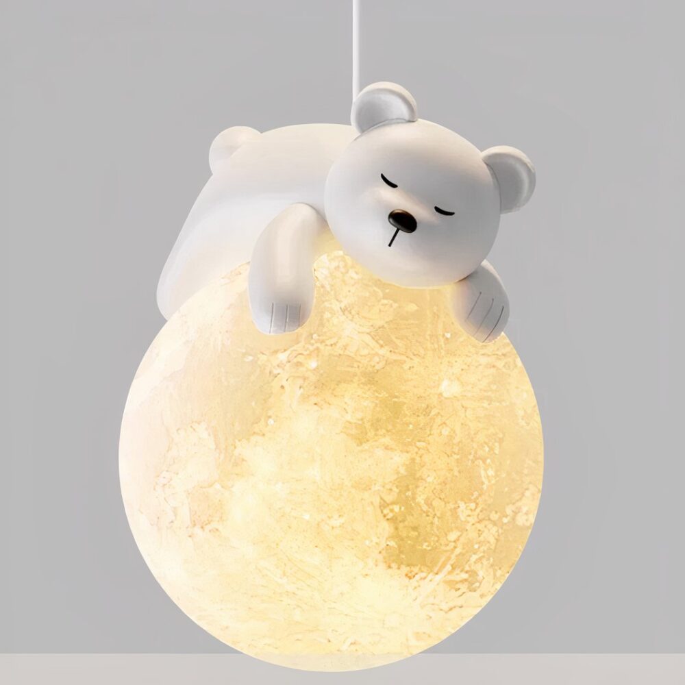 Lustre LED moderne et minimaliste en forme d'ourson en résine sur fond gris