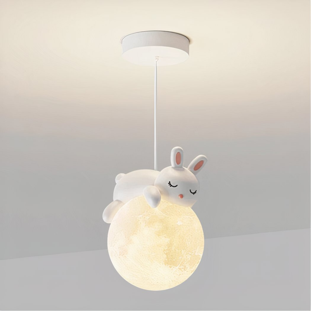 Lustre LED moderne et minimaliste en forme de lapin en résine sur fond gris