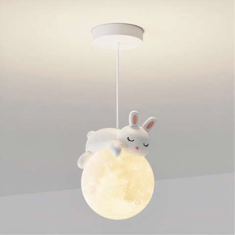 Lustre LED moderne et minimaliste en forme de lapin en résine sur fond gris