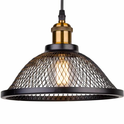 Lustre LED suspendu noir en fer de style vintage sur fond blanc
