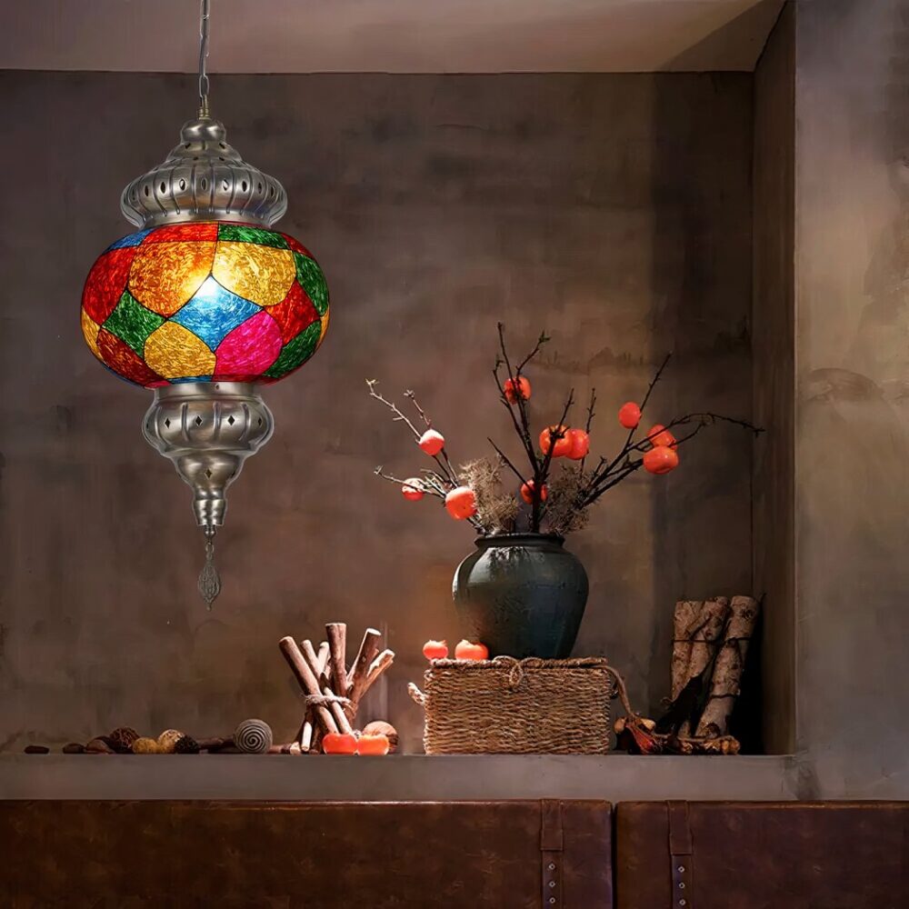Lustre marocain LED en vitrail — détail