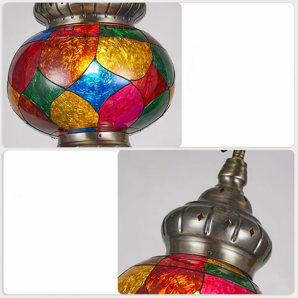Lustre marocain LED en vitrail — vue principale