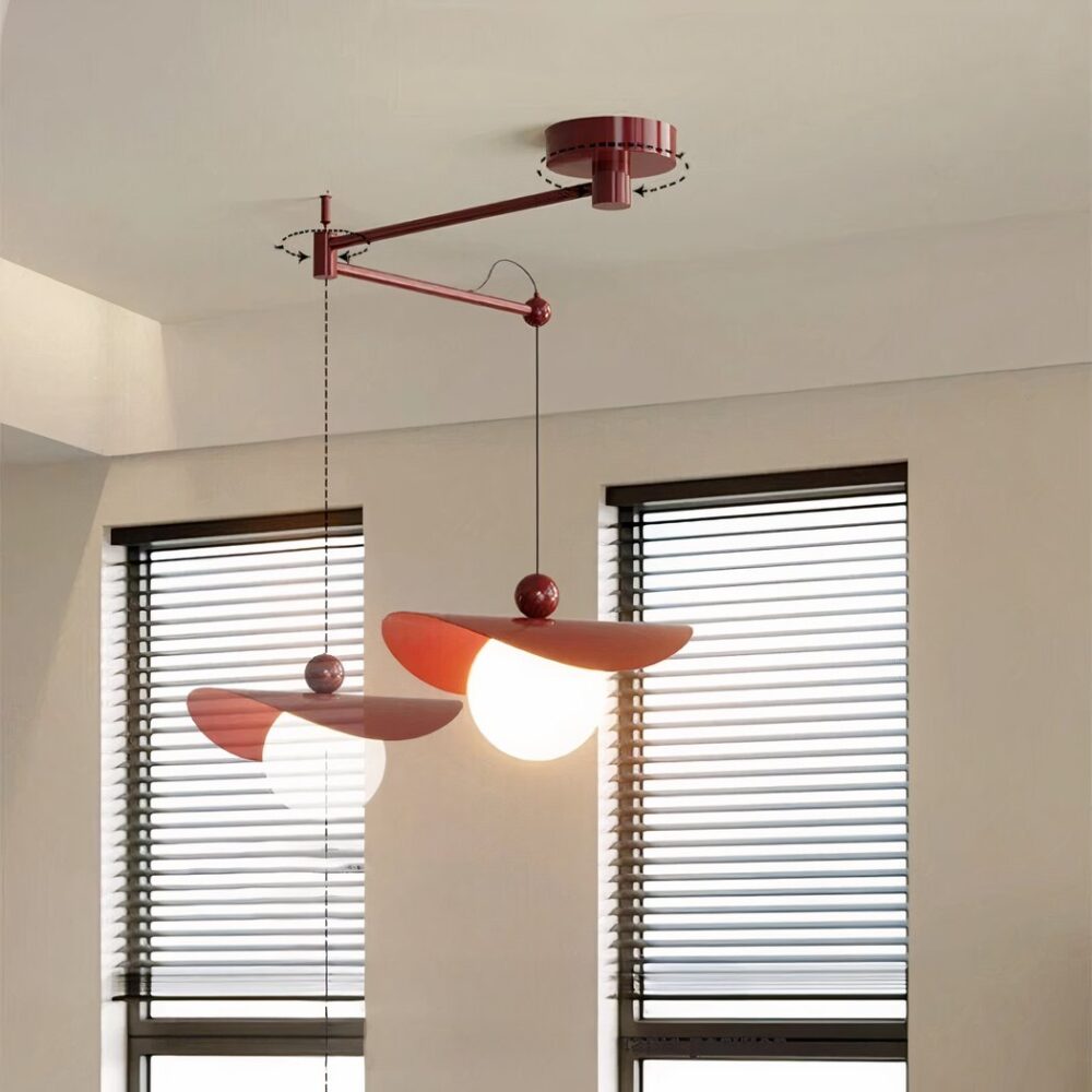 Lustre terracotta LED de table à manger rétractable - vue de côté