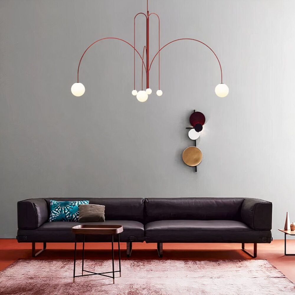 Lustre terracotta métal au design minimaliste d'intérieur - vue de face