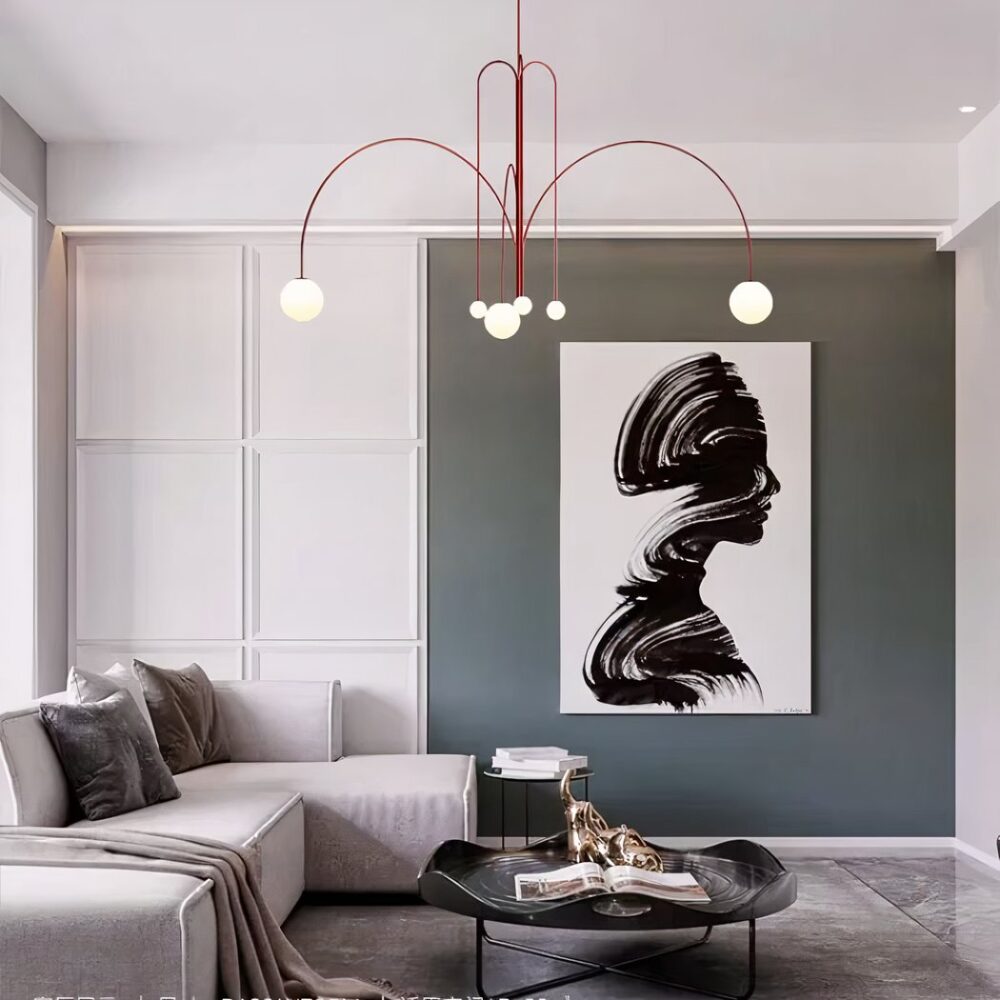 Lustre terracotta métal au design minimaliste d'intérieur - vue de côté
