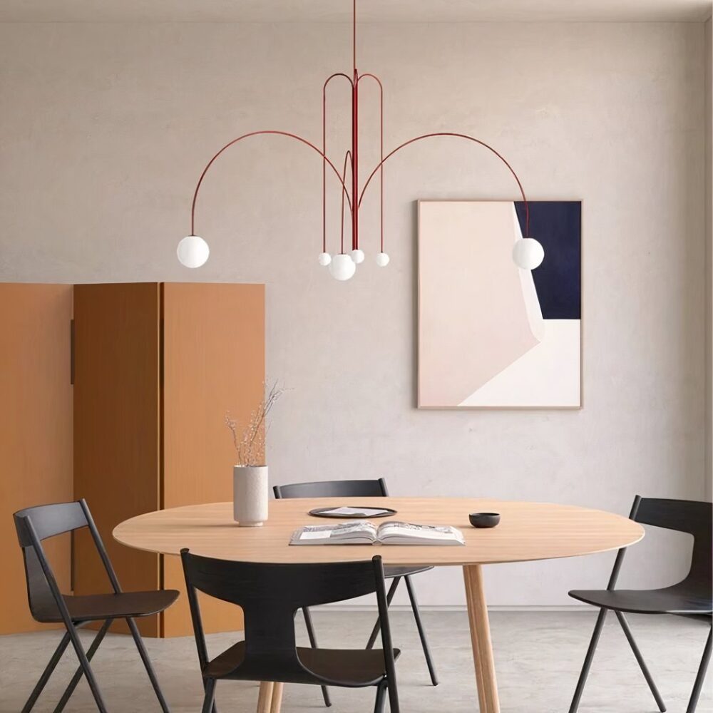 Lustre terracotta métal au design minimaliste d'intérieur - vue d'ensemble