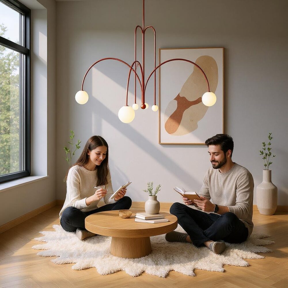 Lustre terracotta métal au design minimaliste d'intérieur - détail