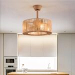Lustre ventilateur de plafond lanterne en corde tressée - vue de côté