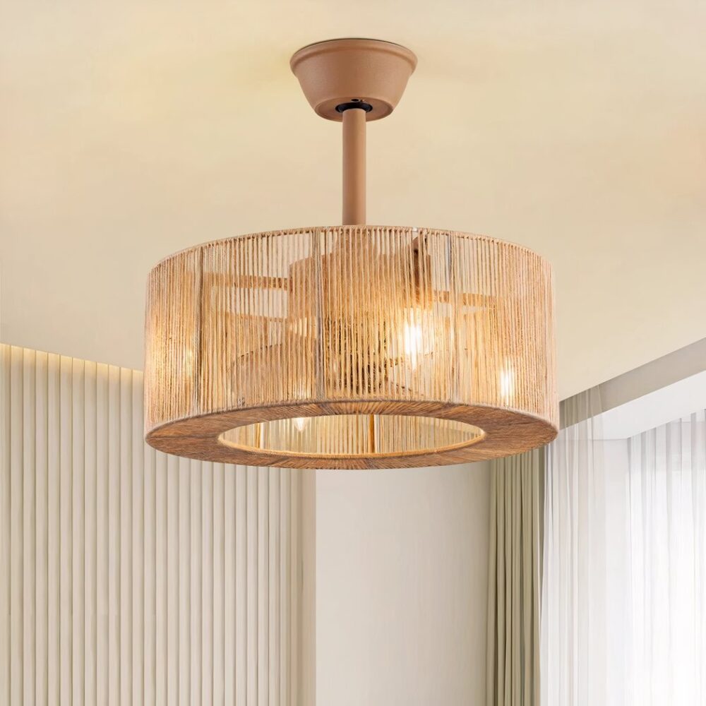 Lustre ventilateur de plafond lanterne en corde tressée