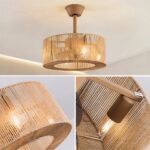 Lustre ventilateur de plafond lanterne en corde tressée - vue de face