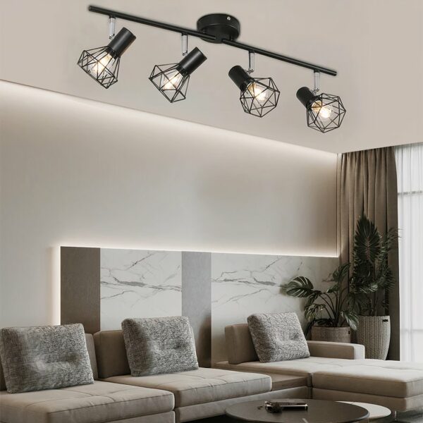 Hofstein Suspension Bois 4 Spots | Plafonnier Moderne Pour Salon, Cuisine & Couloir | Luminaire Design Noir/Marron
