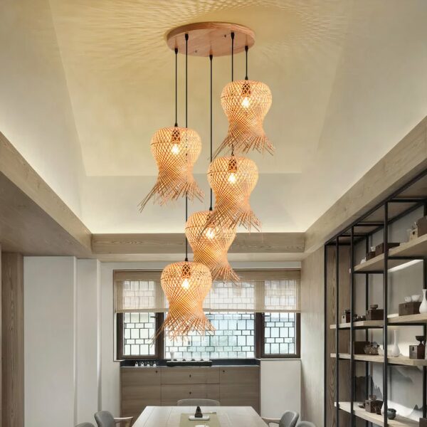 Lustre Raphia Lustre paille et raphia tissé main • Luminaires Tendance
