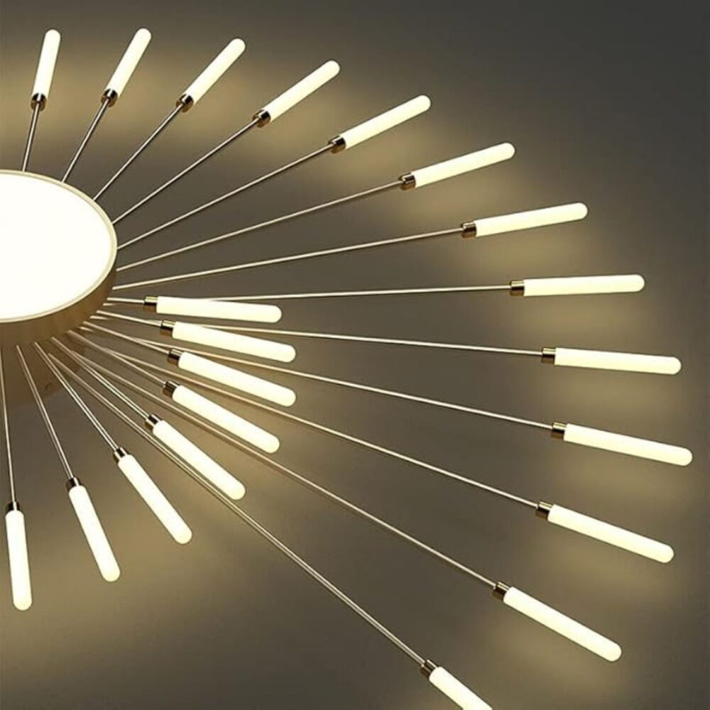 Lustre plafonnier moderne LED en métal style feu d'artifice - vue de côté