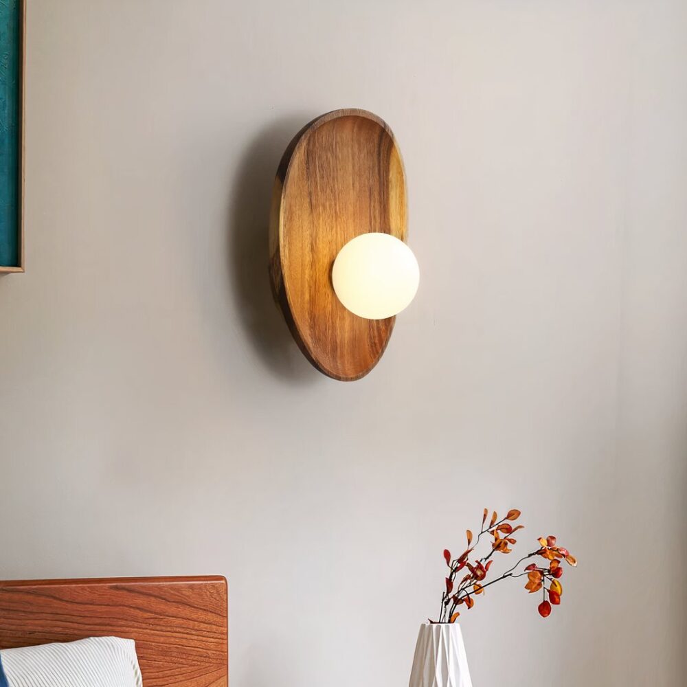 Applique murale en bois style coquillage avec sa perle lumineuse petit modèle