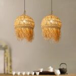 Lustre boule rétro en paille et bambou tissé à la main