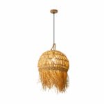 Lustre boule rétro en paille et bambou tissé à la main - vue de face