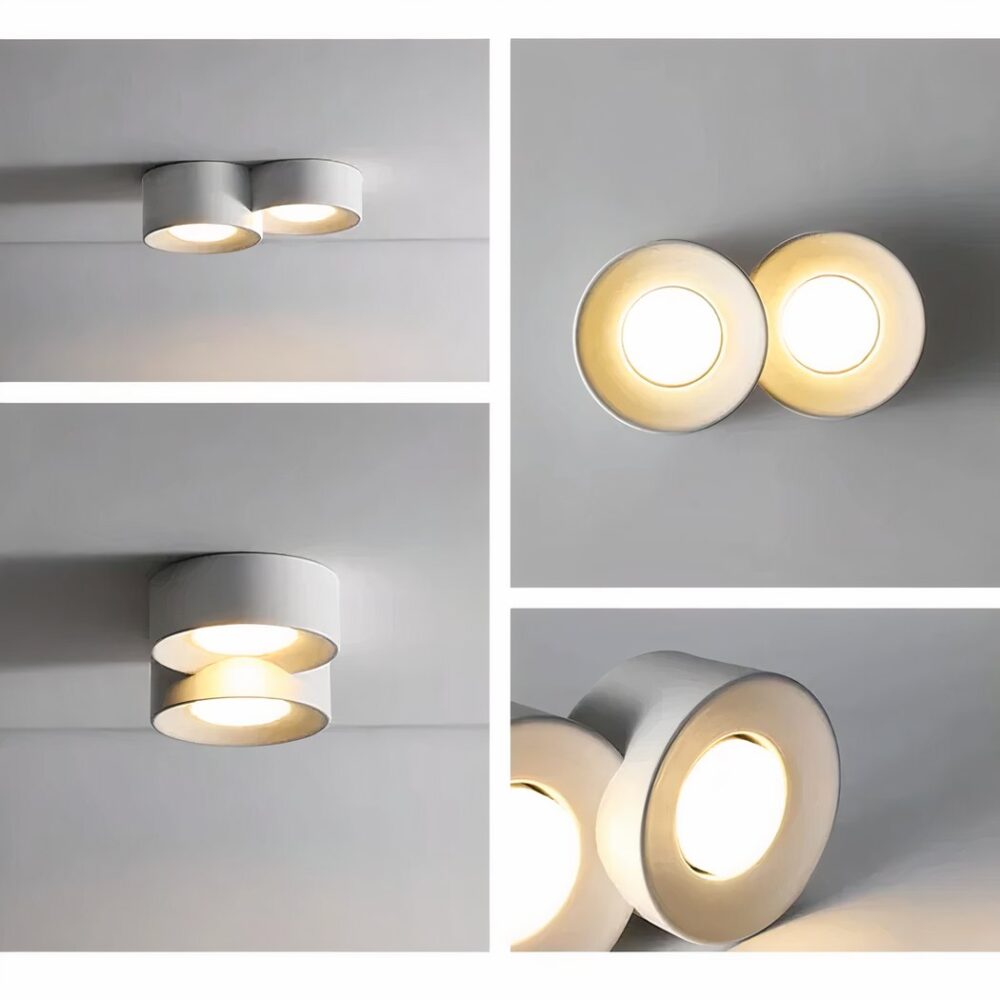 Lustre moderne LED au design minimaliste de cylindre et spot encastré - vue de côté