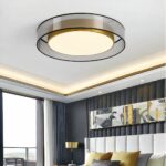 Lustre chambre adulte style années 70 en tissu et métal doré - vue de face