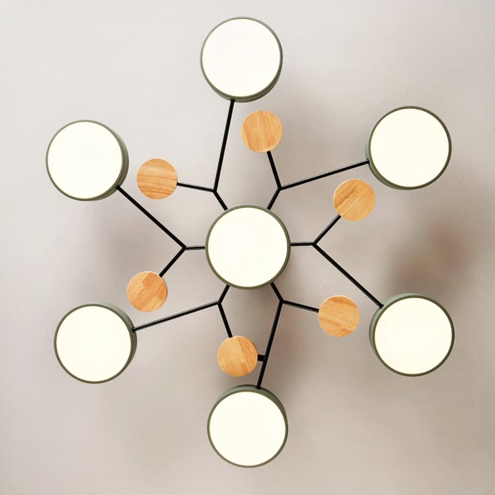 Lustre chambre adulte en bois et métal style scandinave - vue d'ensemble