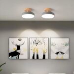 Lustre plafonnier rond pour chambre en bois et métal