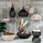 Lustre de chambre en bambou tissé à la main forme chapeau