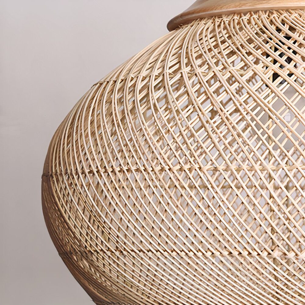 Lustre de chambre en bambou tissé à la main forme chapeau - vue de côté