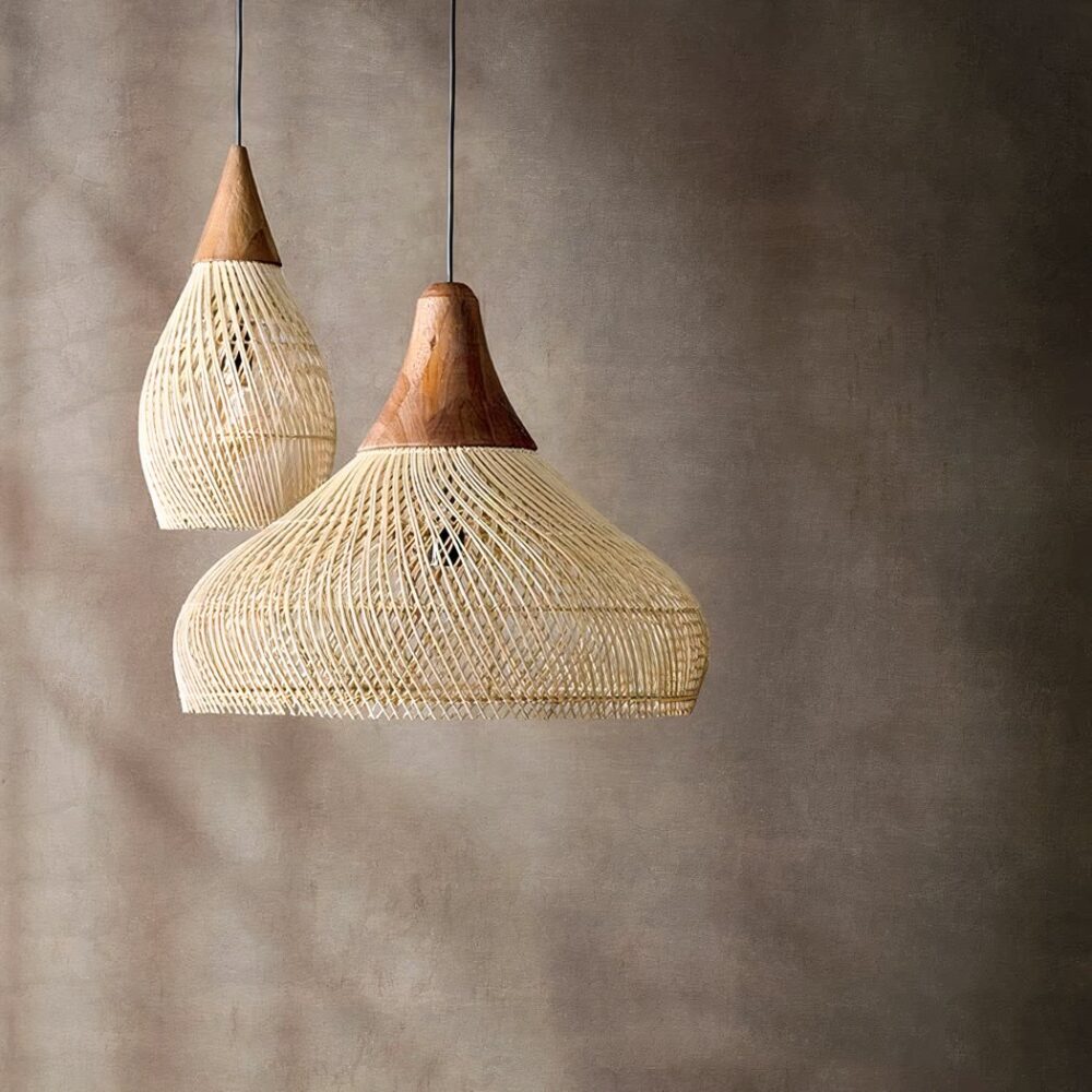 Lustre bambou chambre classique et tissé main — vue arrière