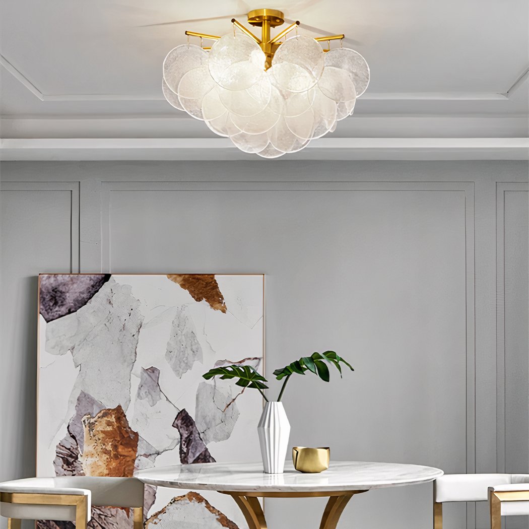 Lustre de chambre doré à pampilles de verre soufflé • Luminaires Tendance