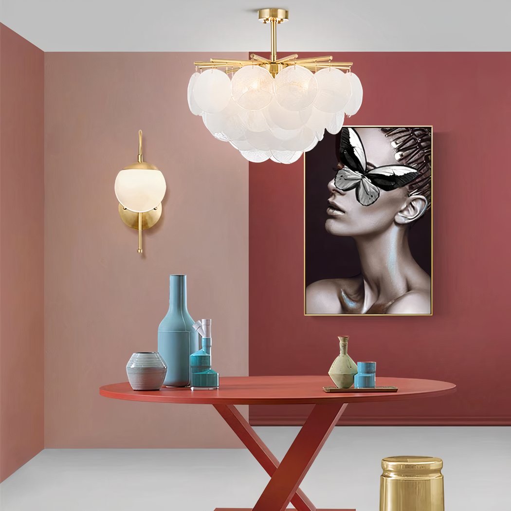 Lustre de chambre doré à pampilles de verre soufflé • Luminaires Tendance