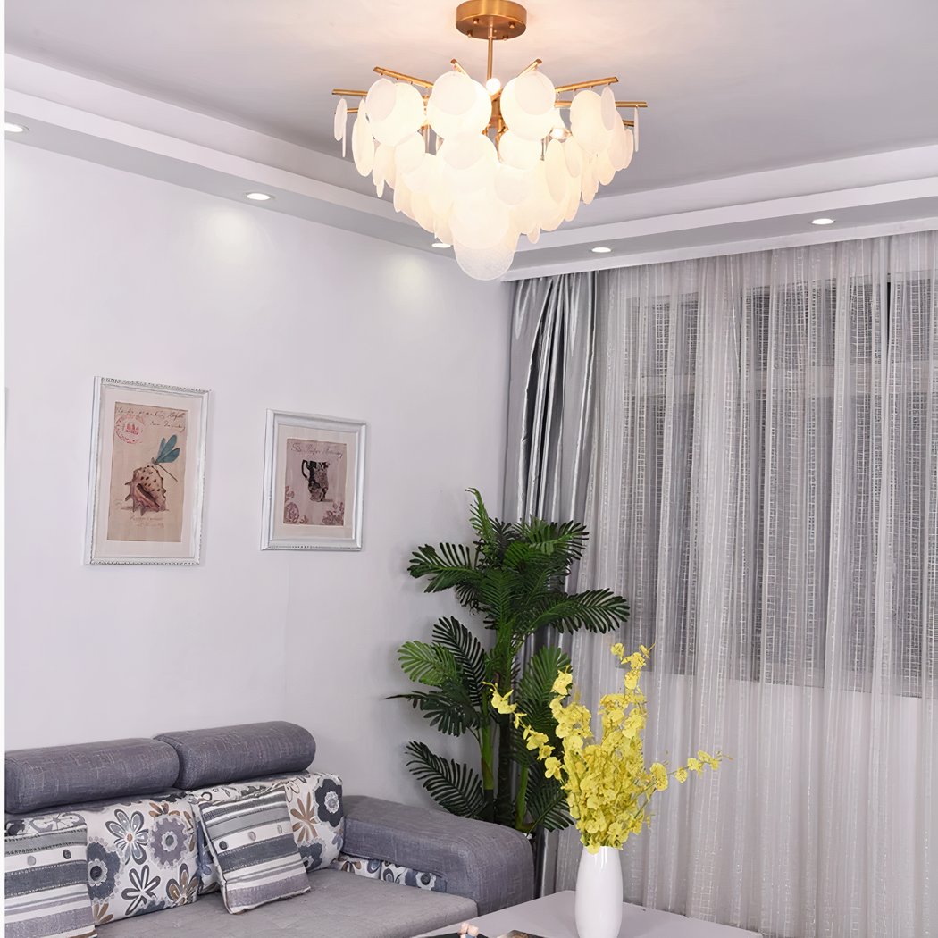 Lustre de chambre doré à pampilles de verre soufflé • Luminaires Tendance