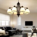 Lustre suspendu rétro en fer forgé noir et doré - vue de face