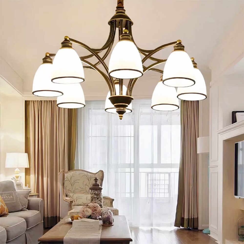 Lustre suspendu rétro en fer forgé noir et doré