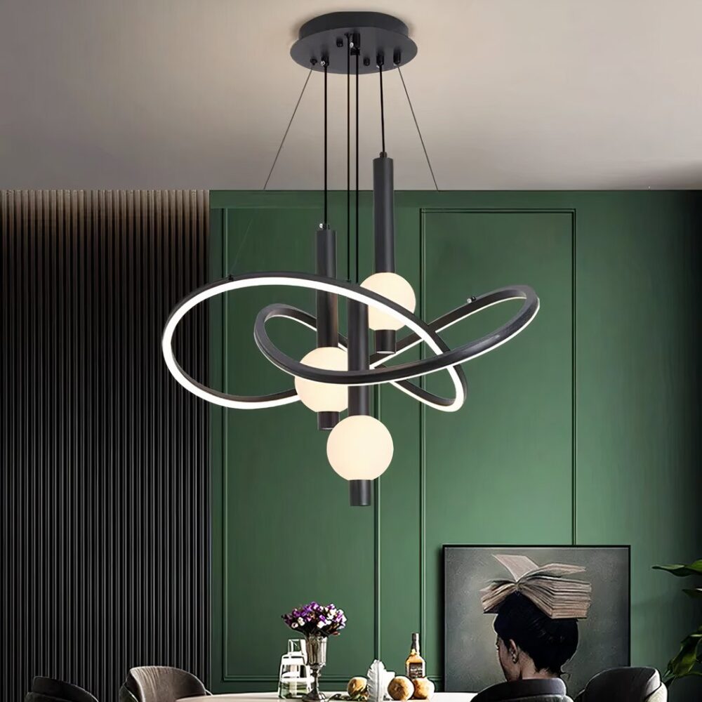Lustre noir au design suspendu - vue de face