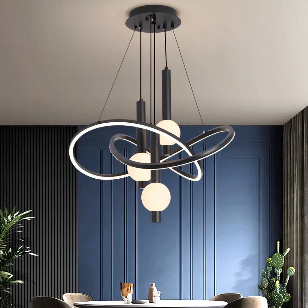 Lustre noir au design suspendu