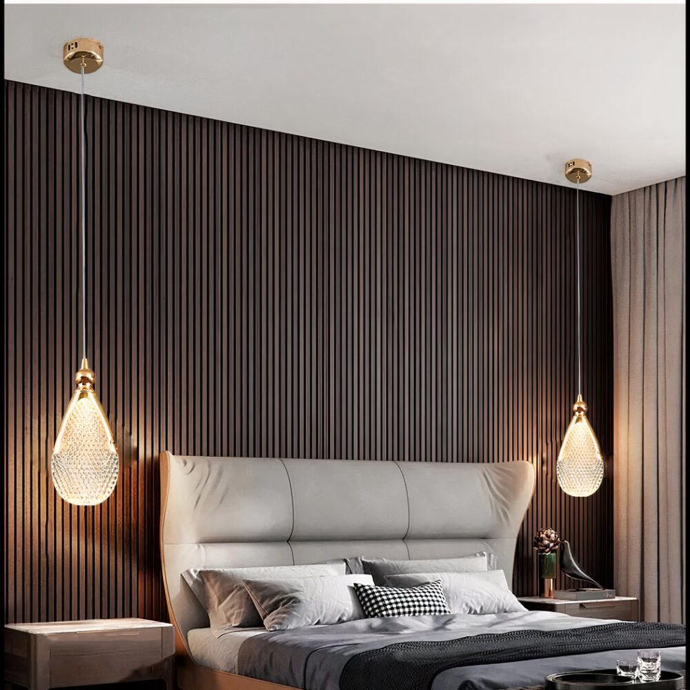 Lustre avec suspensions en forme de gouttes en acrylique - vue de côté