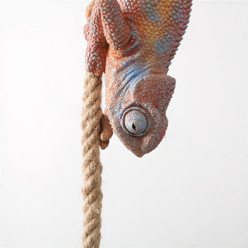 Suspension d'un caméléon sur une corde en chanvre - détail