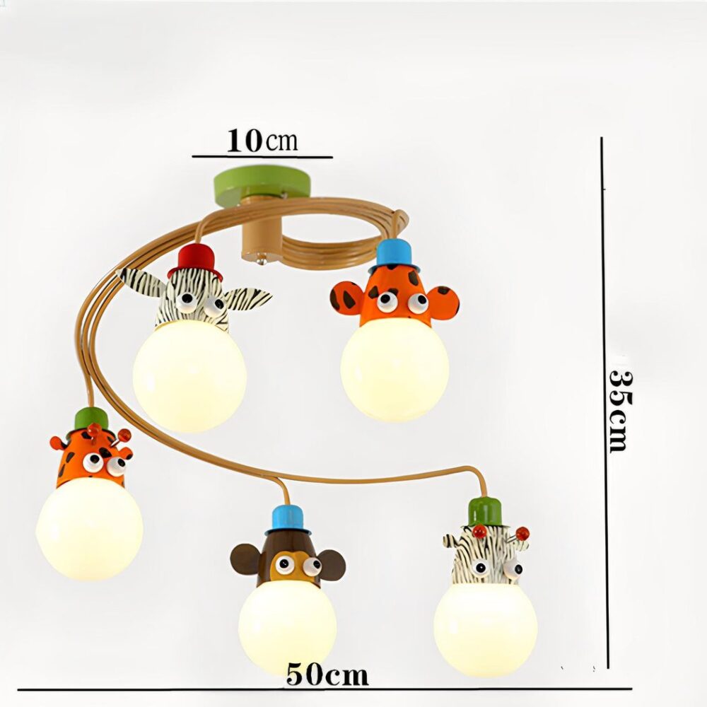 Lustre avec animaux pour chambre d'enfants - vue de face
