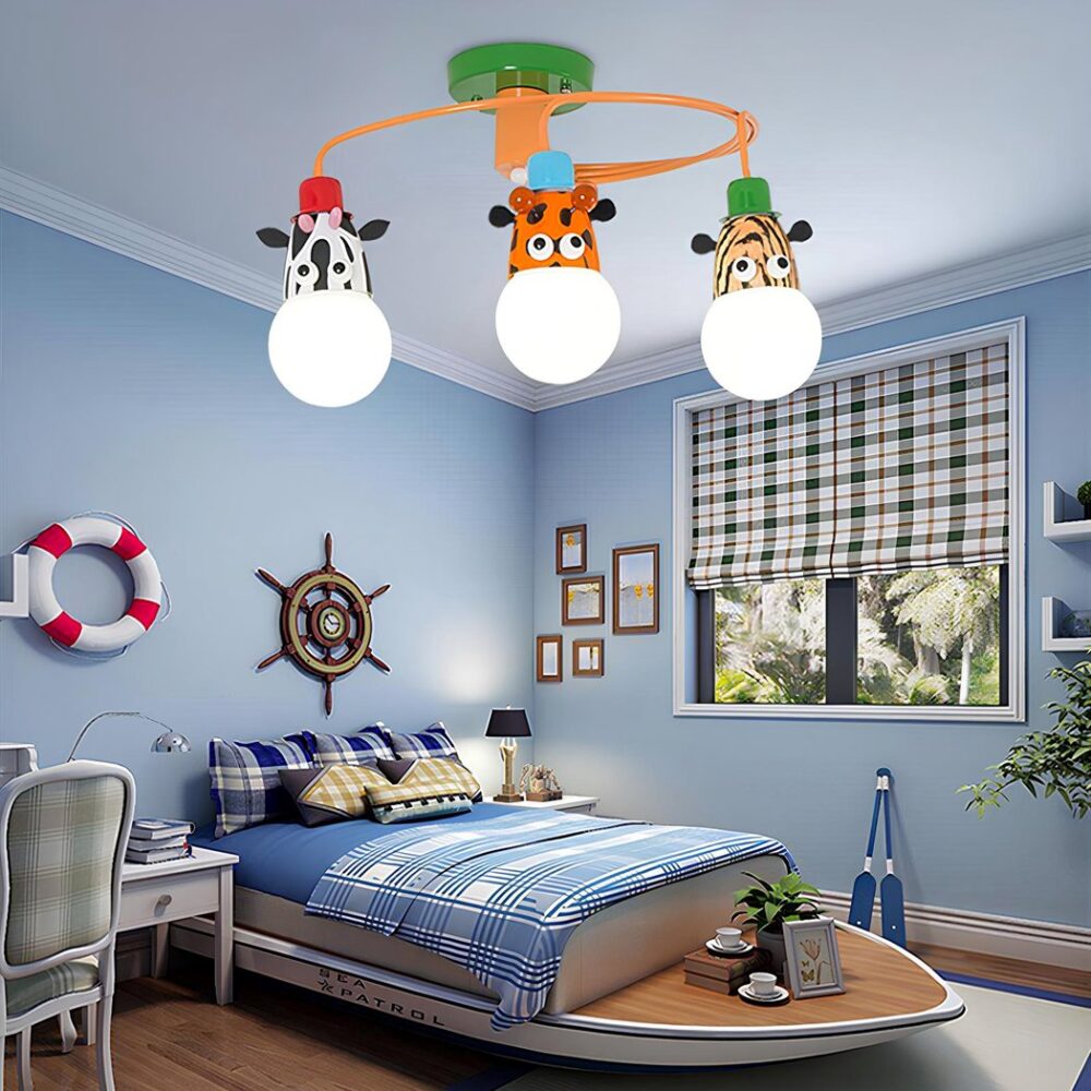 Lustre avec animaux pour chambre d'enfants - ambiance allumée