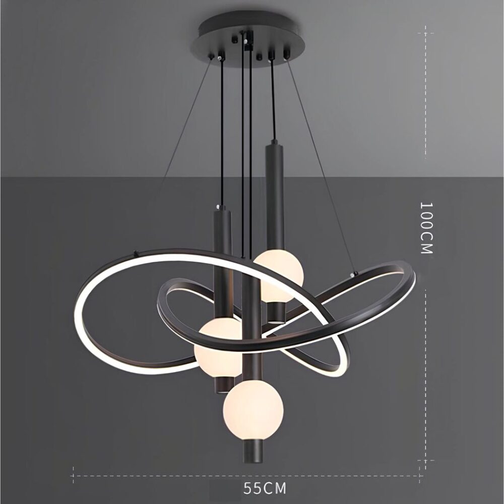 Lustre noir au design suspendu - vue de côté