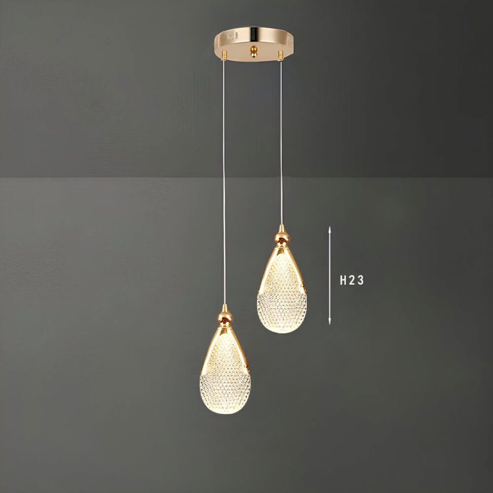 Lustre avec suspensions en forme de gouttes en acrylique - détail