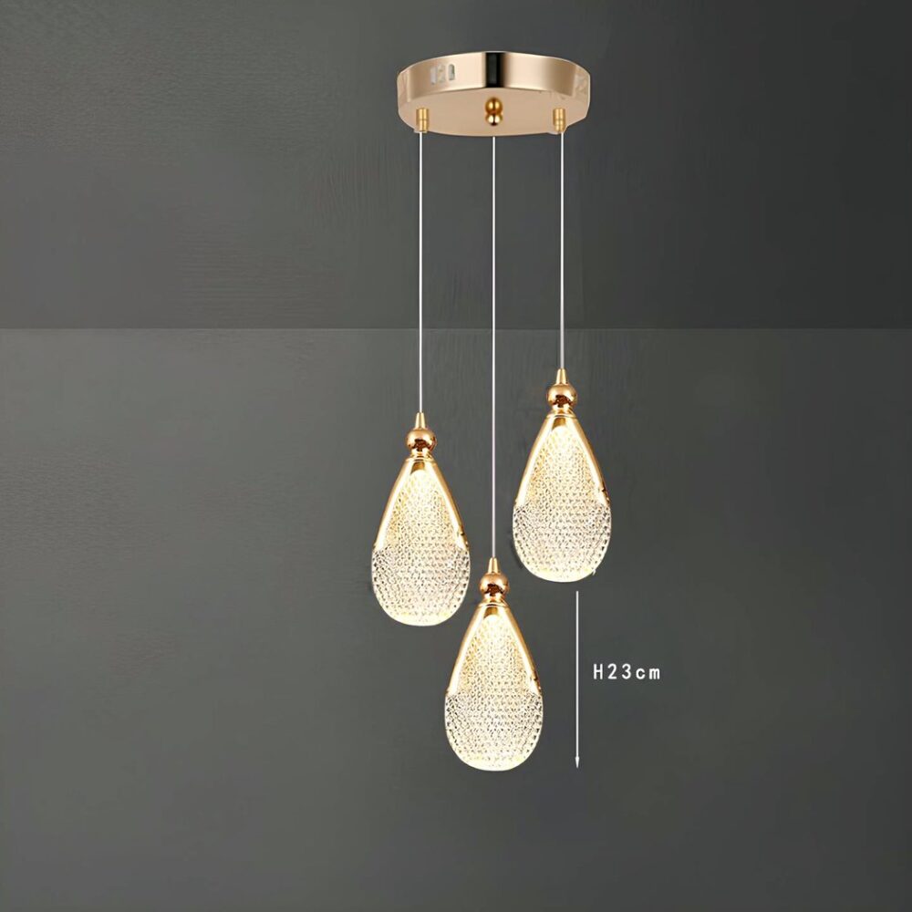 Lustre avec suspensions en forme de gouttes en acrylique - ambiance éteinte