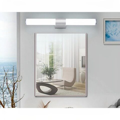 on voit dans un salon au dessus d'un miroir une applique murale néon pour cuisine et salle de bain