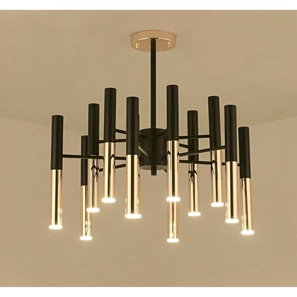 Lustre design noir et doré à plusieurs têtes - vue d'ensemble