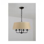 Lustre suspendu vintage en fer forgé avec un abat-jour en tissu