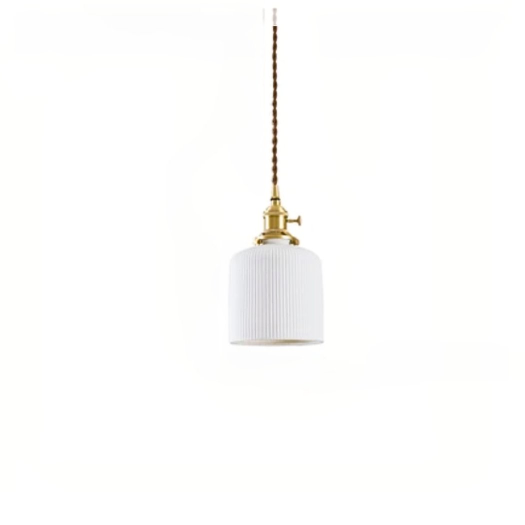 Suspension blanche vintage en céramique et cuivre - vue de face