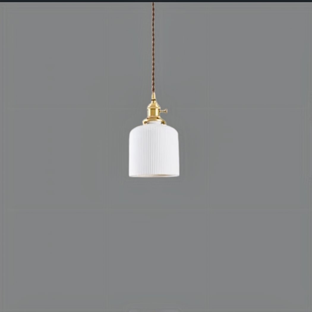 Suspension blanche vintage en céramique et cuivre - zoom matière