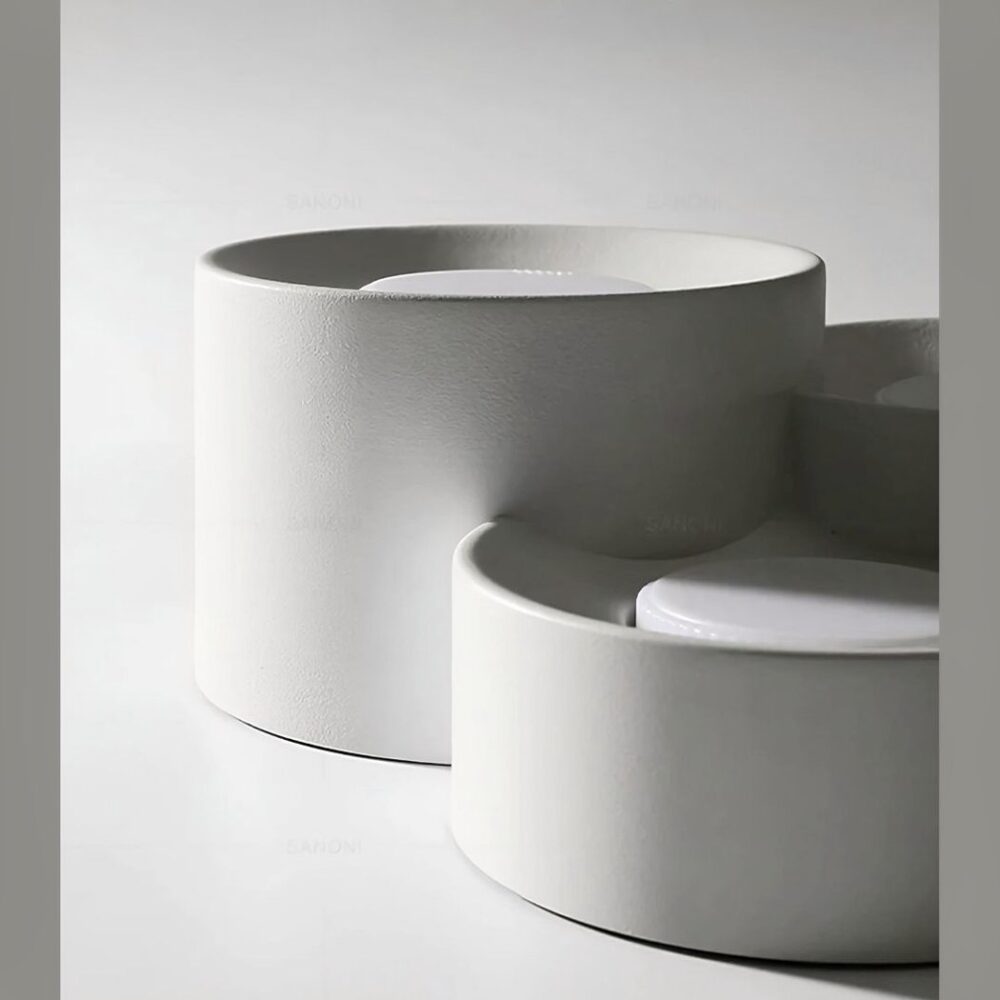 Lustre moderne LED au design minimaliste de cylindre et spot encastré - ambiance allumée