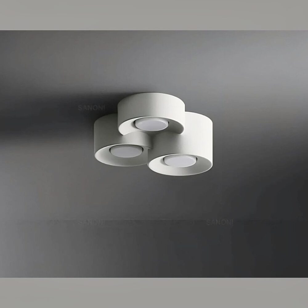 Lustre moderne LED au design minimaliste de cylindre et spot encastré - ambiance éteinte