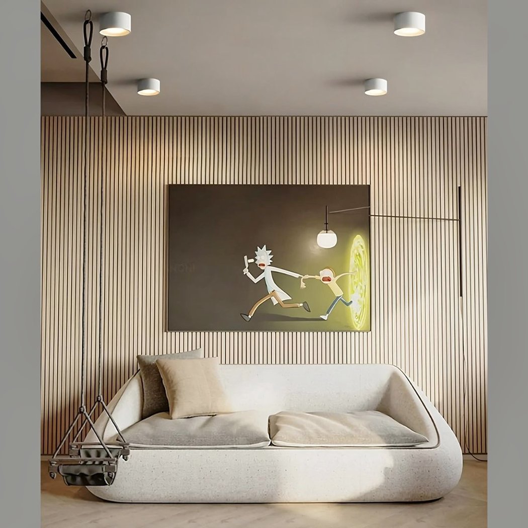 Lustre moderne LED au design minimaliste de cylindre et spot encastré - zoom matière